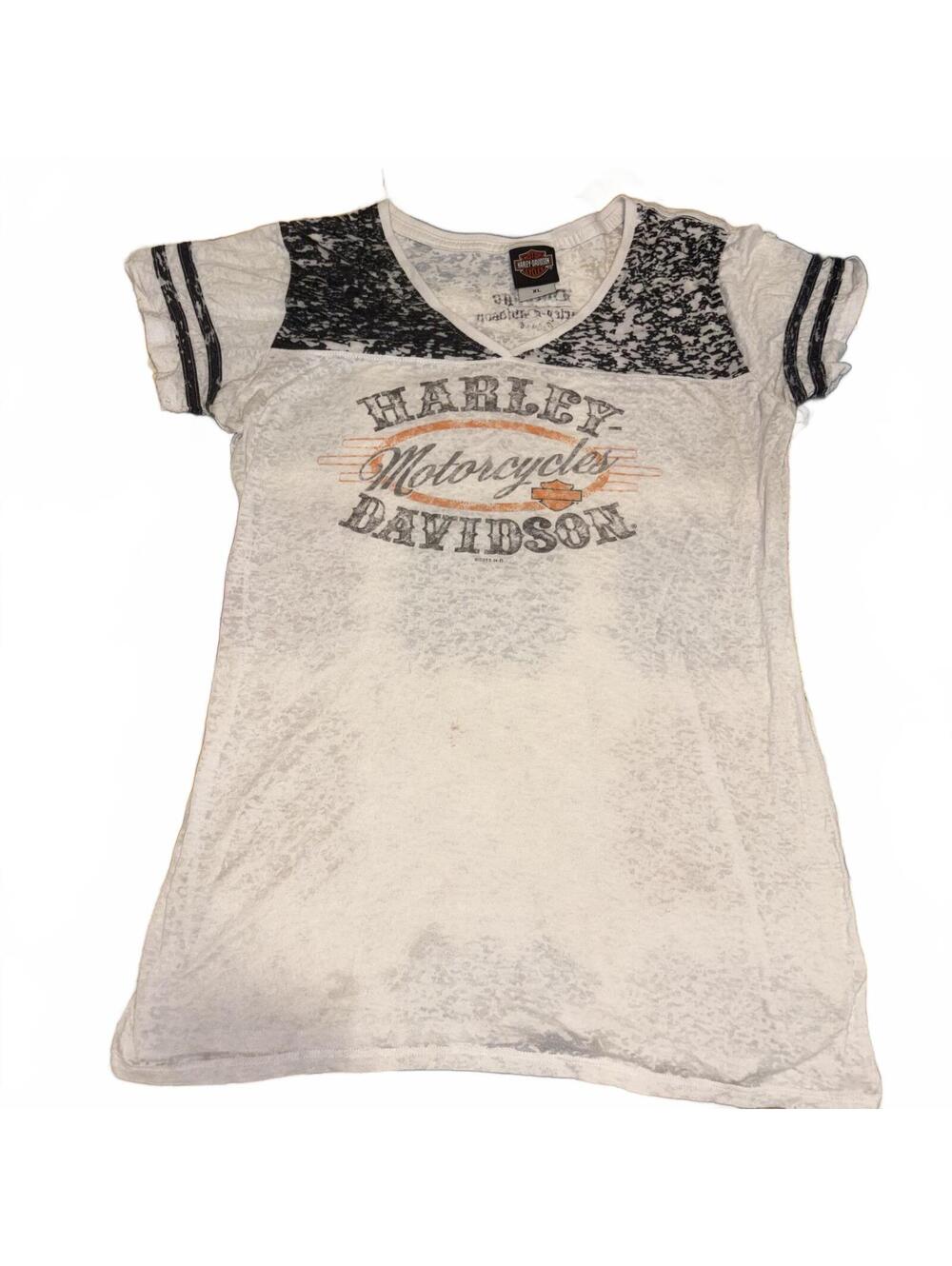 Harley-Davidson Woman’s XL Graphic Cap Sleeve Tee White Black Summer Motorcycle